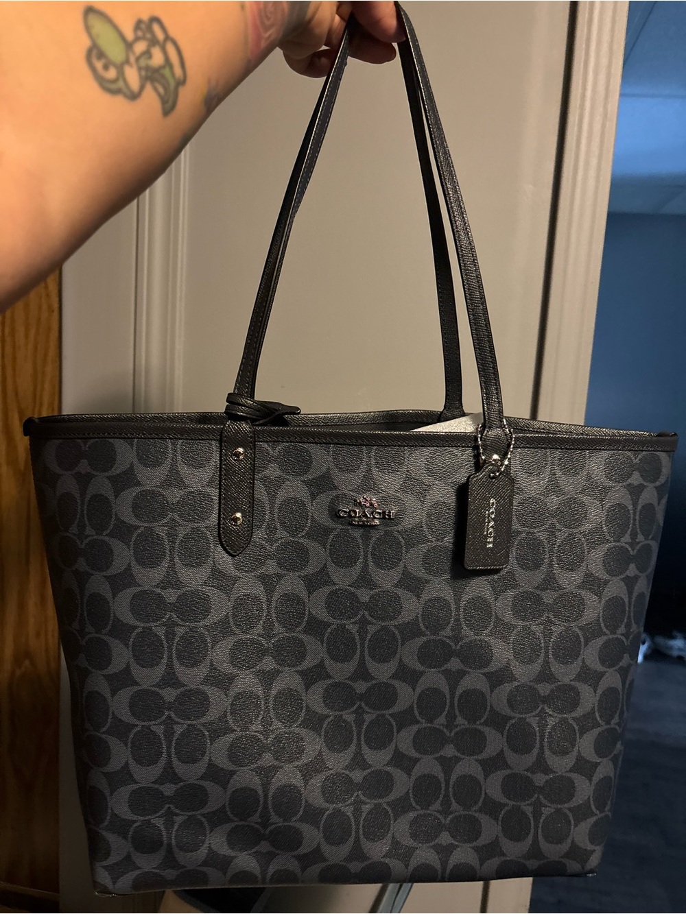 COACH Navy Signature Reversible Tote with Removable Wristlet